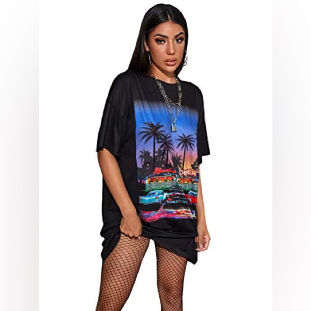 Shein Black ‘Retro Diner’  T-Shirt Dress NWOT